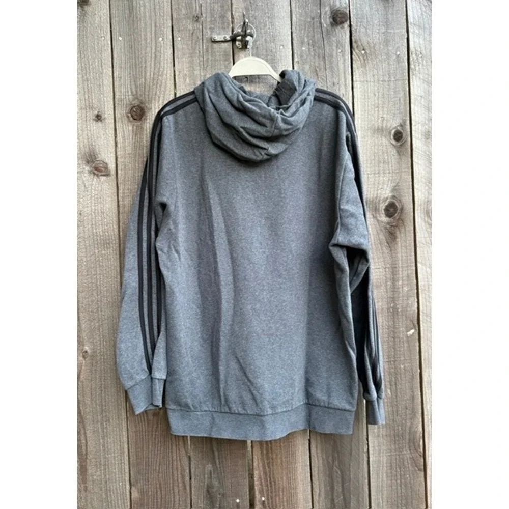 Adidas Mens Heather Gray 3-Stripe Pullover Hoodie Sweatshirt XL